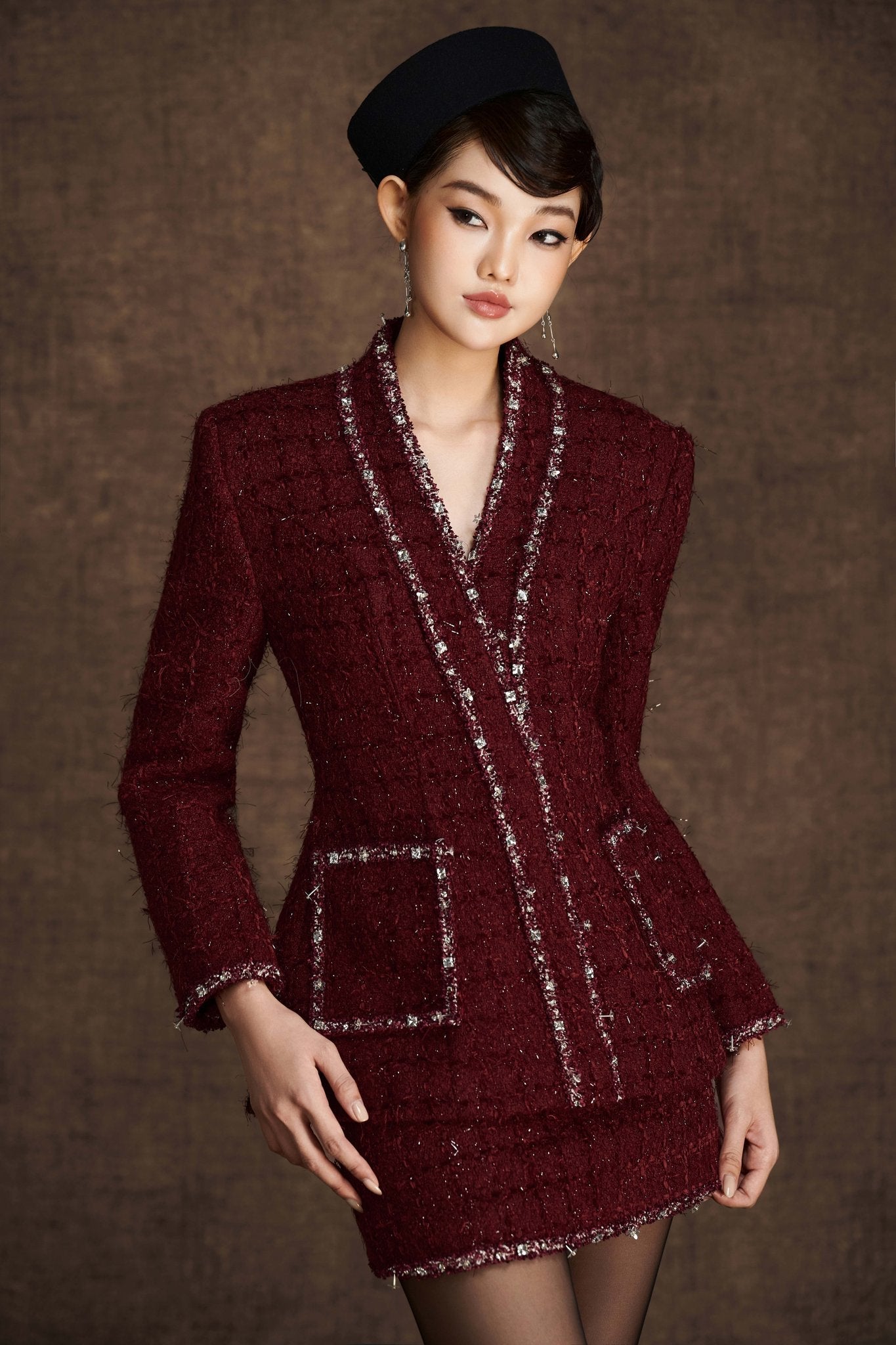 Embroidered V-neck Jacket