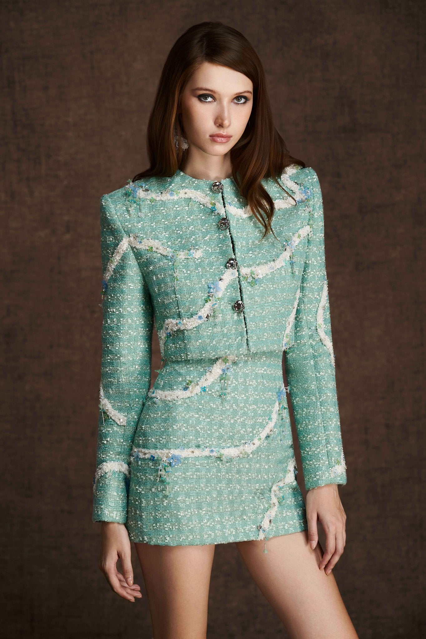 Embroidered Crop Blazer